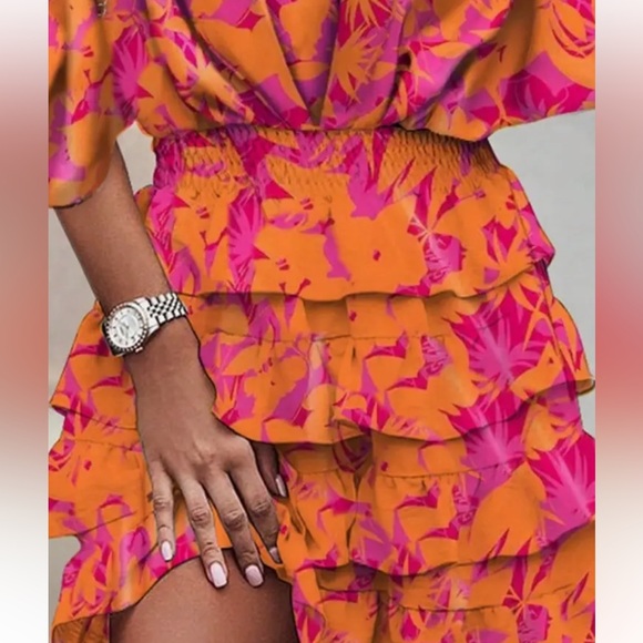 NWT Floral Pattern Vibrant Ruffle Mini‎ Dress - Picture 5 of 5
